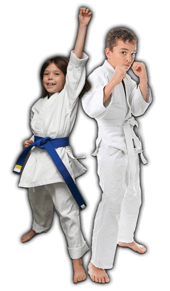 Martial Arts Lessons for Kids in Ladera Ranch CA - Happy Blue Belt Girl and Focused Boy Banner